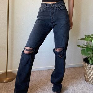 AGOLDE Jeans, size 24, Lana Jean, black grey distressed, loose fit, straight leg